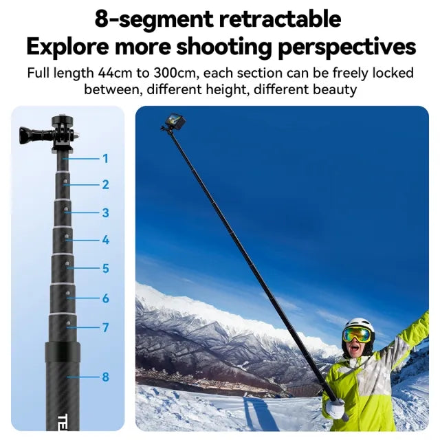 Telesin Third Generation 3.0m Carbon fiber selfie stick for action cameras