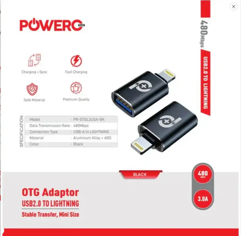 PR-OTGL2USA-BK | PowerO+ OTG USB-A to Lightning with 480Mbps Data Transmission | Black - GulfStore.com