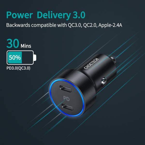 Choetech 2-Port USB Type C 40W Dual Car Charger C0054-V2-SL - Silver - GulfStore.com