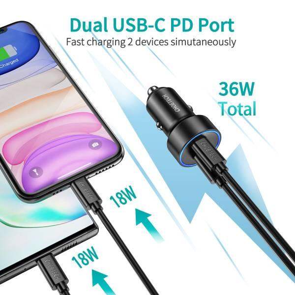 Choetech 2-Port USB Type C 40W Dual Car Charger C0054-V2-SL - Silver - GulfStore.com