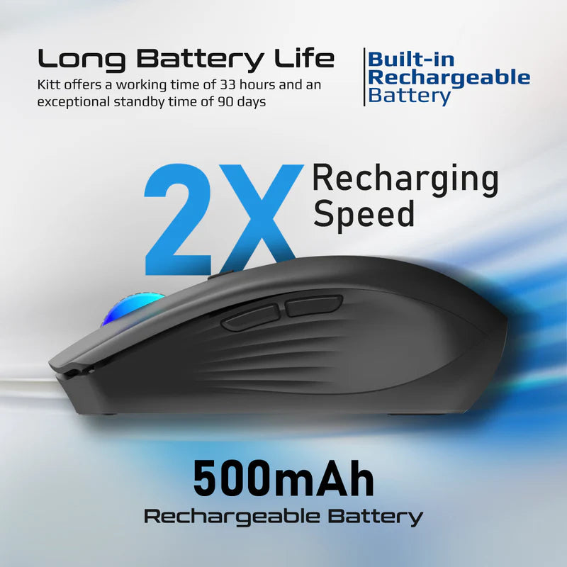 PROMATE - 2.4GHz Wireless Ergonomic Optical Mouse with LED Rainbow Lights - Black