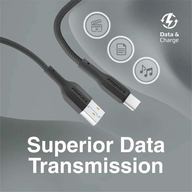 PROMATE - xCord-AC 1M Super Flexible Data and Charge USB-C Cable - Black