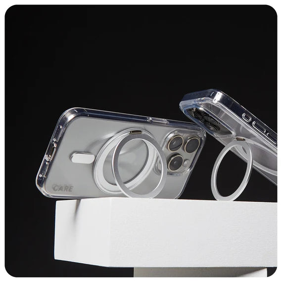 CARE™ by PanzerGlass® Case Transparent w. Silver Kickstand & MagSafe iPhone 16