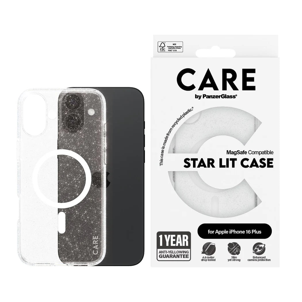 9000300446 | غطاء CARE™ من PanzerGlass® Urban Combat بإضاءة نجمية مع MagSafe أبيض لهاتف iPhone 16 Plus