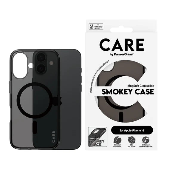 جراب CARE™ من PanzerGlass® Urban Combat بلون دخاني مع MagSafe أسود لهاتف iPhone 16