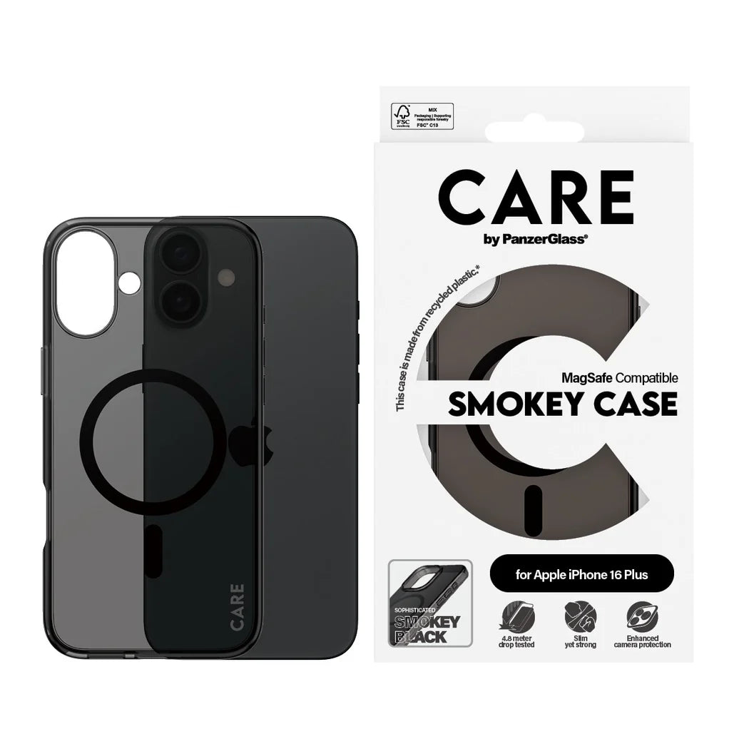9000300442 | غطاء CARE™ من PanzerGlass® Urban Combat بلون دخاني مع MagSafe أسود لهاتف iPhone 16 Plus