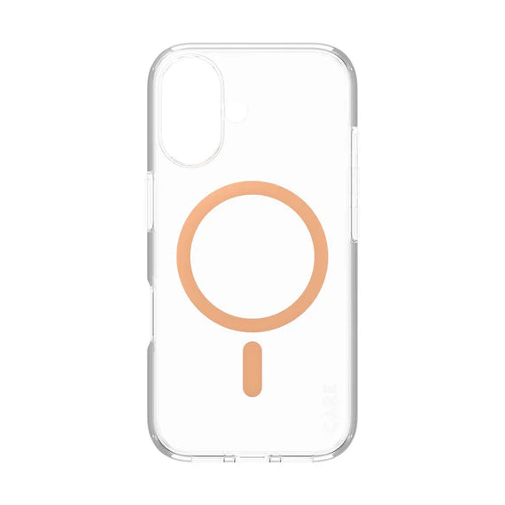 CARE™ by PanzerGlass® Urban Combat Case Transparent w. Peachy MagSafe iPhone 16