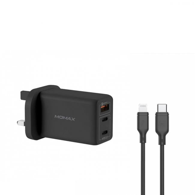 MOMAX FastPro GaN charger kit with lightning cable - Black -  VPD0063