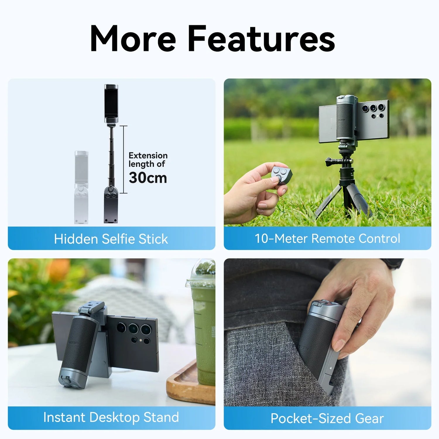 Telesin Versatile Selfie Grip for Phones
(Compatible with Android, iOS, and HarmonyOS)