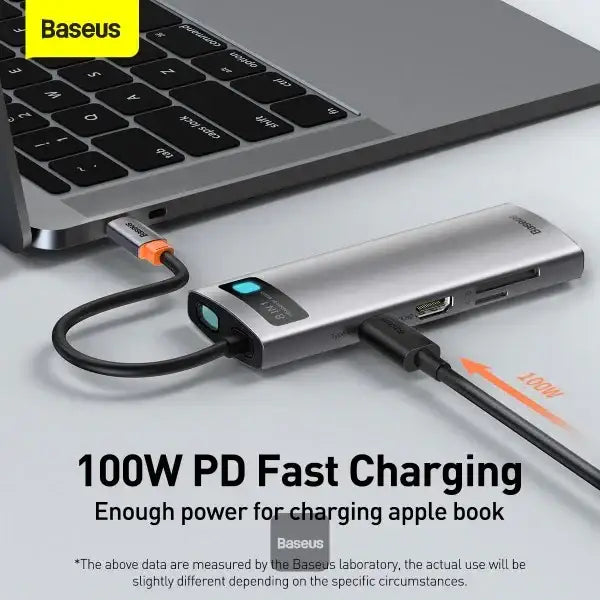 BASEUS | CAHUB-CV0G | Hub 8W1 Metal Gleam Series, Usb-C Do 3X Usb 3.0 + Hdmi + Usb-C Pd + Ethernet Rj45 + Micro SD/SD - GulfStore.com