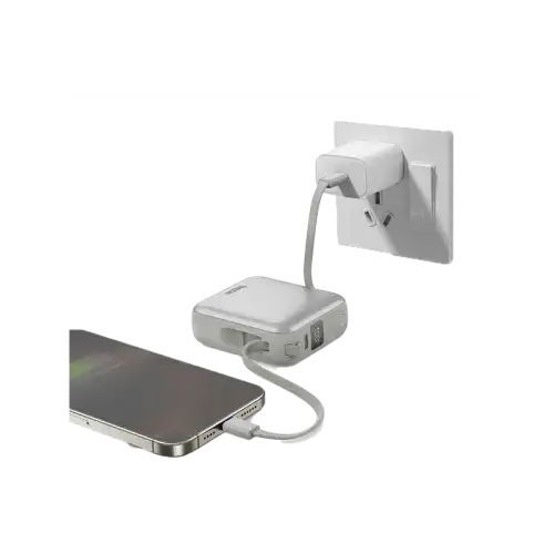 BAZIC GOPOWER FUSION MINI 10K, 3IN1 10000MAH POWERBANK WITH BUILT-IN USB-C AND LIGHTNING CABLE - PEBBLE - GulfStore.com