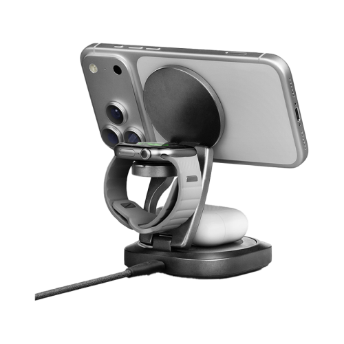 AM-GYRO-GUN | ENERGEA Alumag Gyro | 360 Rotating Base 3In1 Foldable Qi2.2 Aluminium Wireless Charger 25W | Gunmetal - GulfStore.com