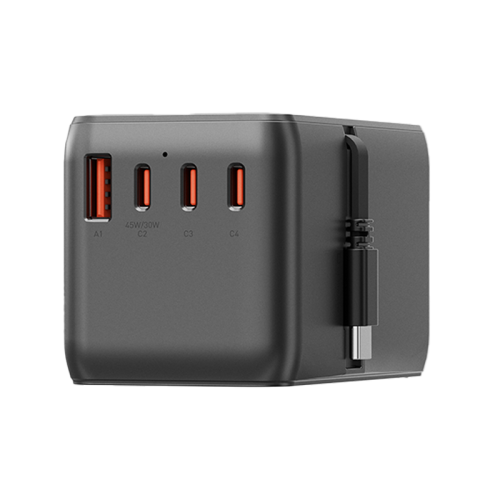 TWA-GAN85C-GUN | ENERGEA Travelworld Adapter Gan85 With 80CM Type-C Cable | 3C1A 85W | Gunmetal - GulfStore.com