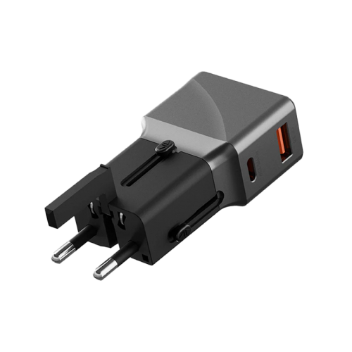 TWA25-GUN | ENERGEA Travelworld Adapter 25 | 1A1C 25W | Gunmetal Black - GulfStore.com
