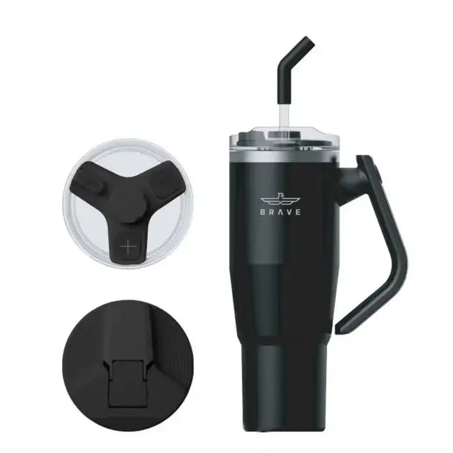 17996, BT-01BK , Brave Temp Guard Vacuum Insulated Travel Mug – 180° Rotating Handle, 24H Cold & 12H Hot Retention, Leak-Proof Lids, 1200ml - Black - GulfStore.com