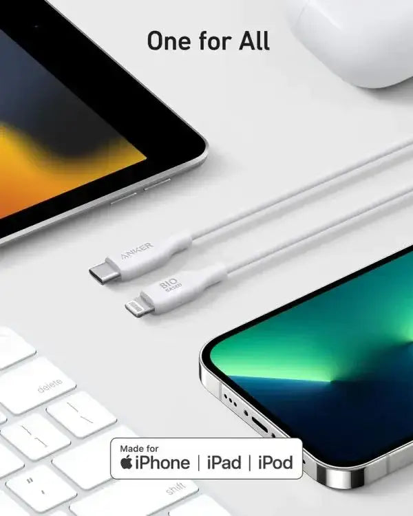 Anker USB-C to Lightning Cable (Bio-Based) (0.9m/3ft) - White - GulfStore.com