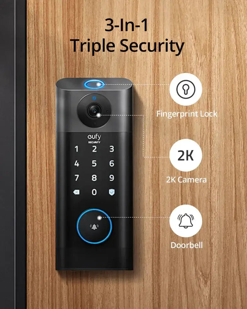 Eufy Video Smart Lock FingerPrint & Wi-Fi E8530KY1 - Black - GulfStore.com