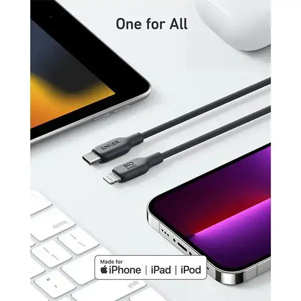 Anker 542 USB-C to Lightning Cable (Bio-Based) (0.9m/3ft) A80B1H11 - Black - GulfStore.com