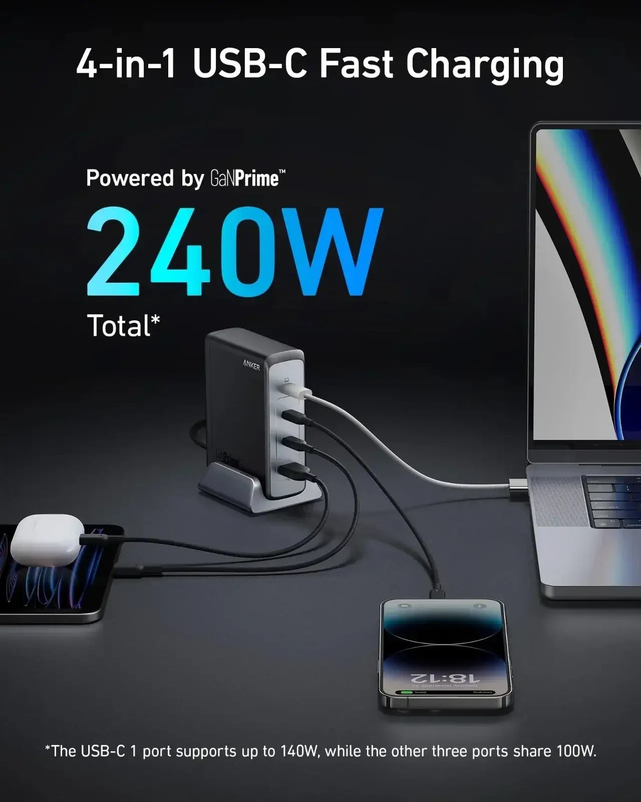 Anker Prime 240W GaN Desktop Charger (4 Ports) - Black A2342211 - GulfStore.com