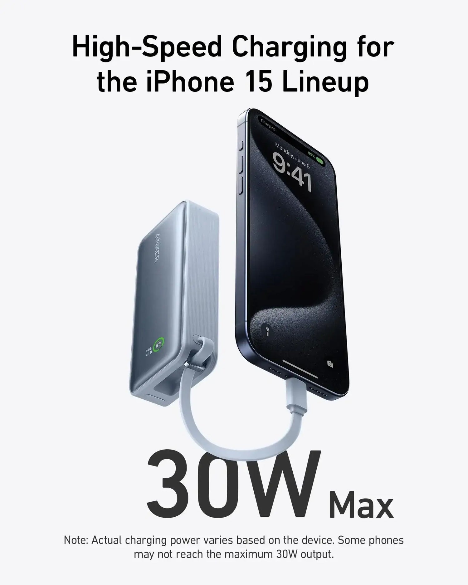 Anker Nano Power Bank (30W, Built-In USB-C Cable) 10000 PD -Blue A1259H31 - GulfStore.com