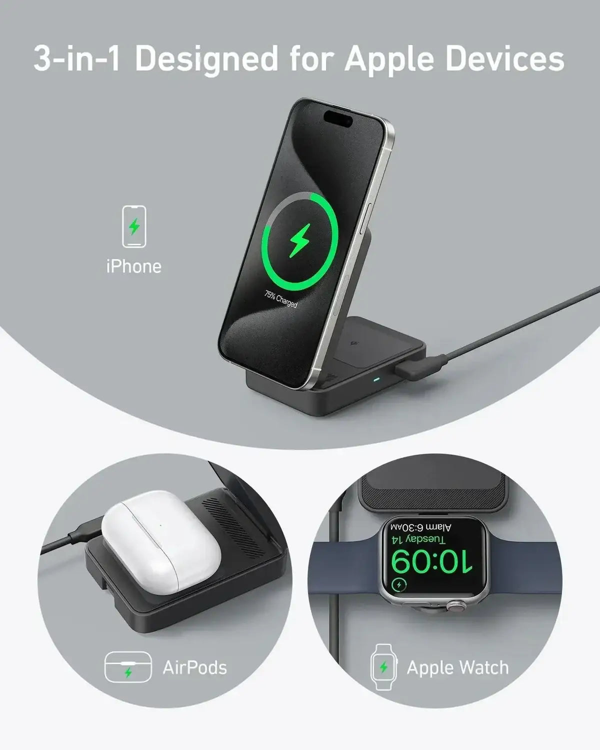 B2557211 Anker MagGo Wireless Charging Station (15W, Foldable 3-in-1) -Black - GulfStore.com