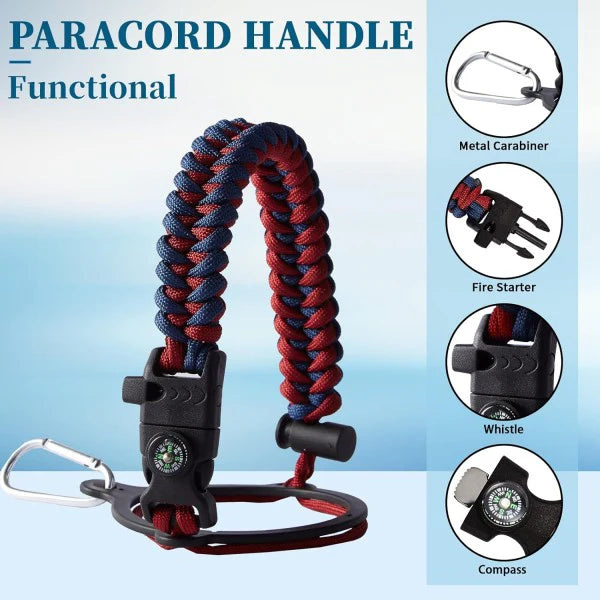 Buzio Paracord Carrier Strap Cord-Fits Wide Mouth Bottle - Ruby Red Navy