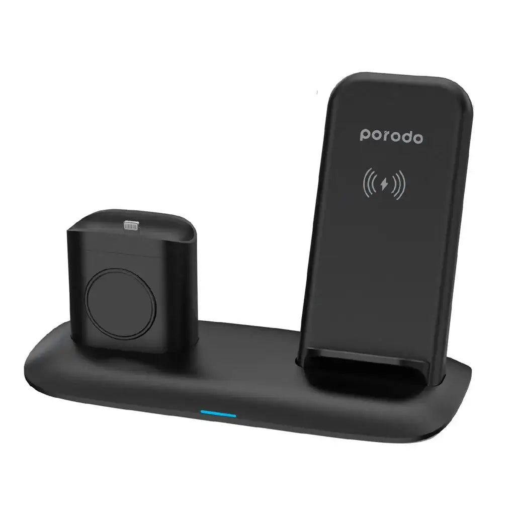 Porodo 4 in 1 Charging Station 7.5W/10W for iPhone / Apple Watch / Airpods - Black - GulfStore.com