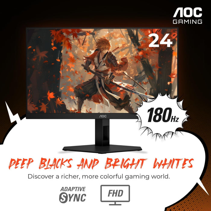 AOC 24G4E 24 Inch 180Hz FHD HDMI 2.0 1ms IPS Gaming Monitor - Black - GulfStore.com
