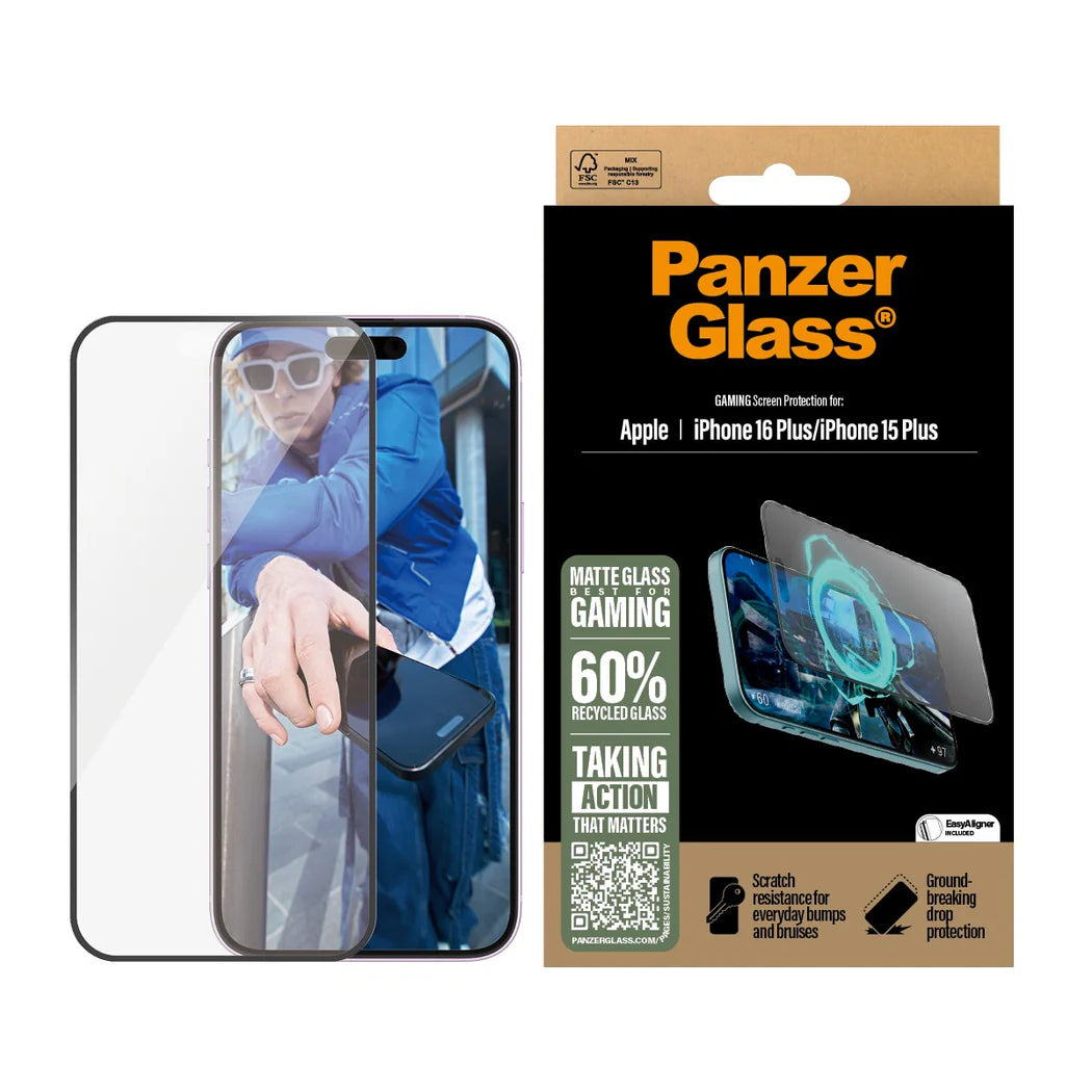9000300490 | واقي شاشة PanzerGlass® للألعاب، متوافق مع iPhone 16 Plus و iPhone 15 Plus | مقاس عريض للغاية