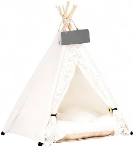Scnbom Dog Puppy Teepee Cat Bed Portable Pet Tents Houses with Thick Cushion 24 Inches Tall for Pets Up to 20lbs