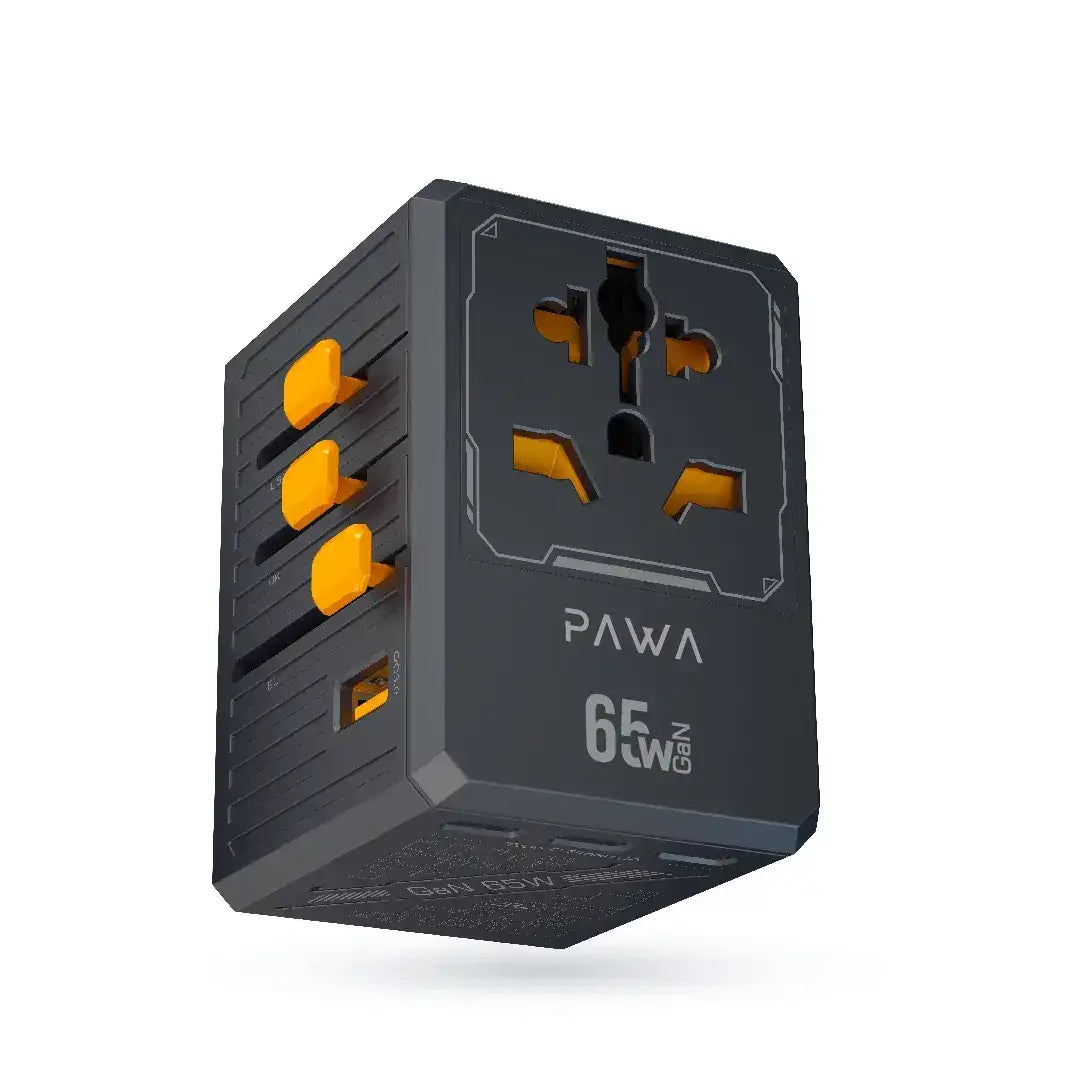 PW-TCUTA65W-BK | PAWA Universal Gan 65W Travel Adapter 2500W-4Type-C+1 Usb-A+Ac | Black - GulfStore.com