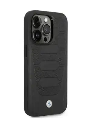 BMW iPhone 14 Pro Signature Collection Genuine Leather with Perforated Seats Design - Black