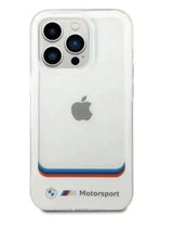 BMW iPhone 14 Pro Motorsport Collection PC/TPU IML Case Big Square Transparent and Printed Bottom Logo - White - GulfStore.com