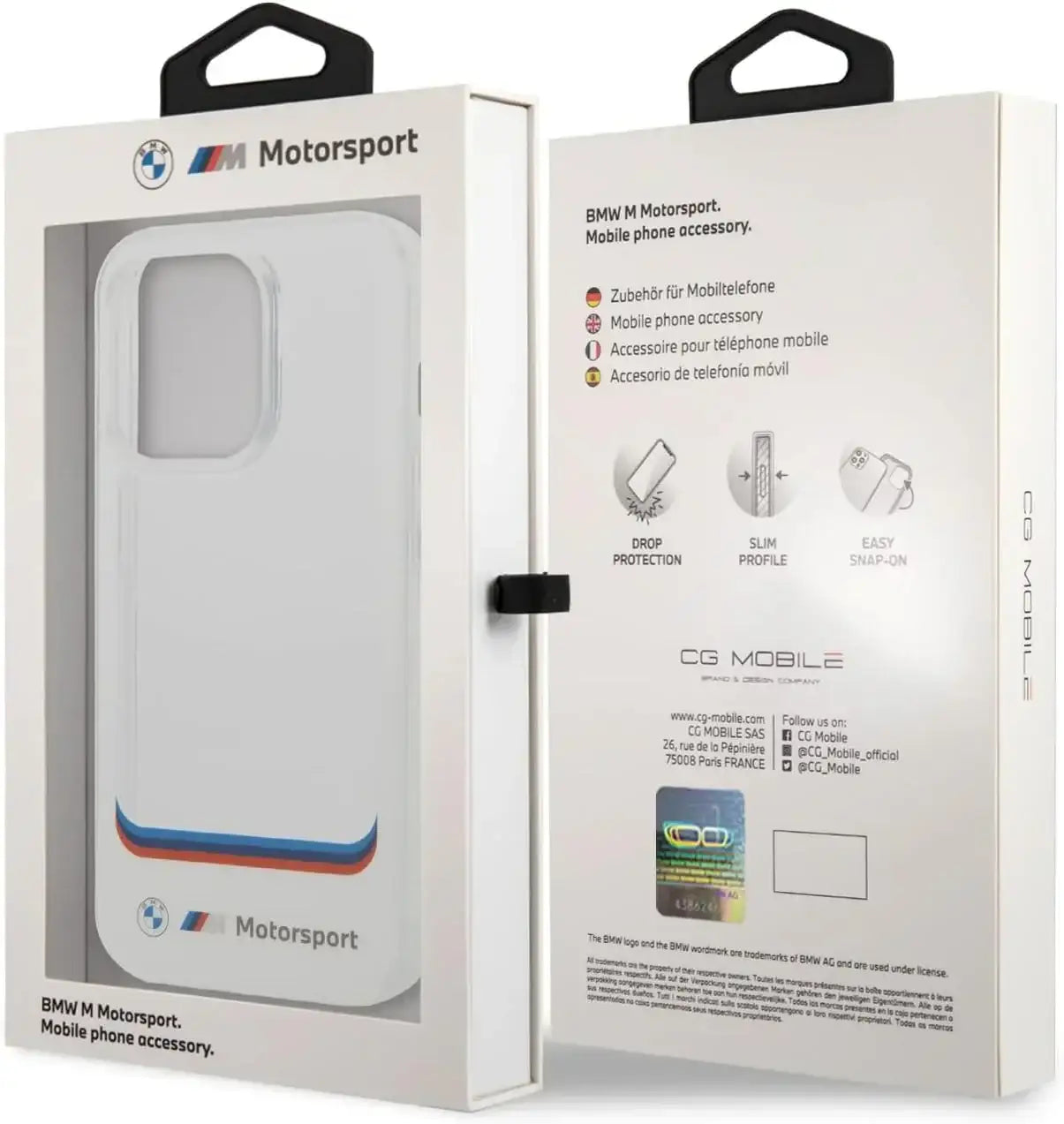 BMW Motorsport Collection PC/TPU IML Case Big Square Transparent Area And Printed Bottom Logo, Shockproof Protection, Anti-Slipping, Slim-Fit, Compatible wit iPhone 14 Pro Max - White - GulfStore.com