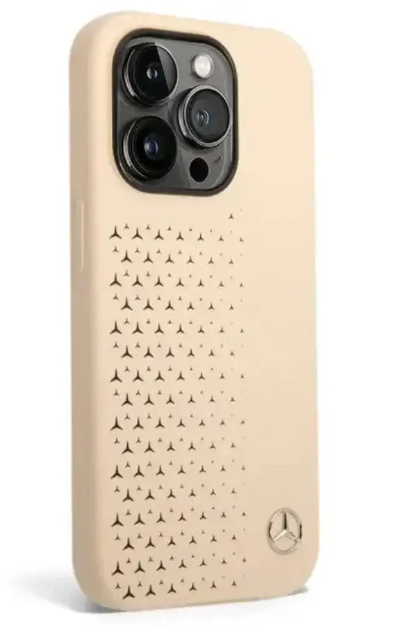 Mercedes-Benz iPhone 14 Pro Liquid Silicone Case with Gradient Star Horizontal Pattern - Beige - GulfStore.com