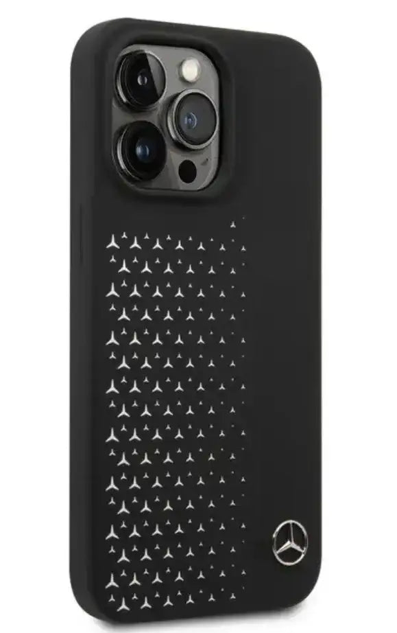 Mercedes-Benz iPhone 14 Pro Liquid Silicone Case with Gradient Star Horizontal Pattern - Black - GulfStore.com
