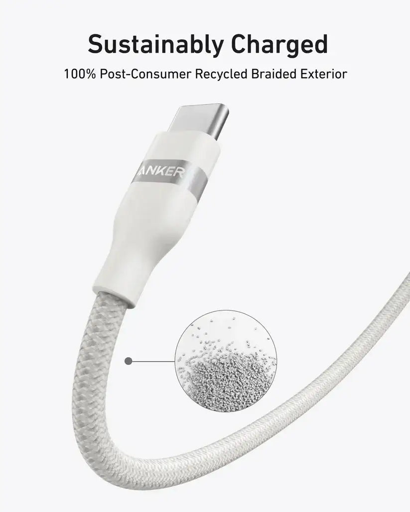 Anker USB-C to USB-C Cable 240W (Upcycled-Braided) (1.8m/6ft) -White - GulfStore.com