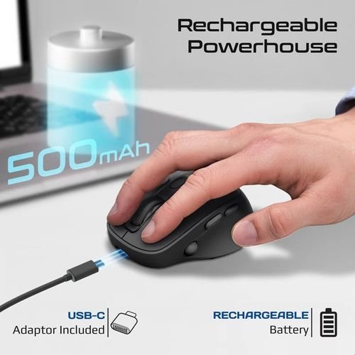 Promate Silent-Click 1600DPI Triple-Mode Wireless Mouse w/ RGB - Black