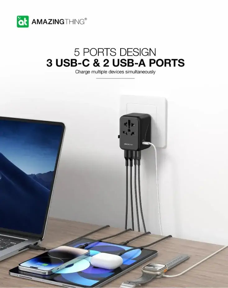 AMAZINGTHING , AT EXPLORER PRO PD35W 2A+3C TRAVEL ADAPTER , BLACK , PD035WBK - GulfStore.com