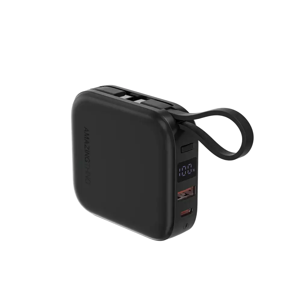 AMAZINGTHING | 17942 | THUNDER Go 10000Mah Power Bank With Built-In 2 Usb-C Cables | Black - GulfStore.com
