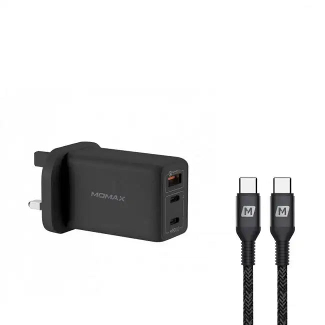 Momax FastPro GaN charger kit with Type-C cable - Black - GulfStore.com