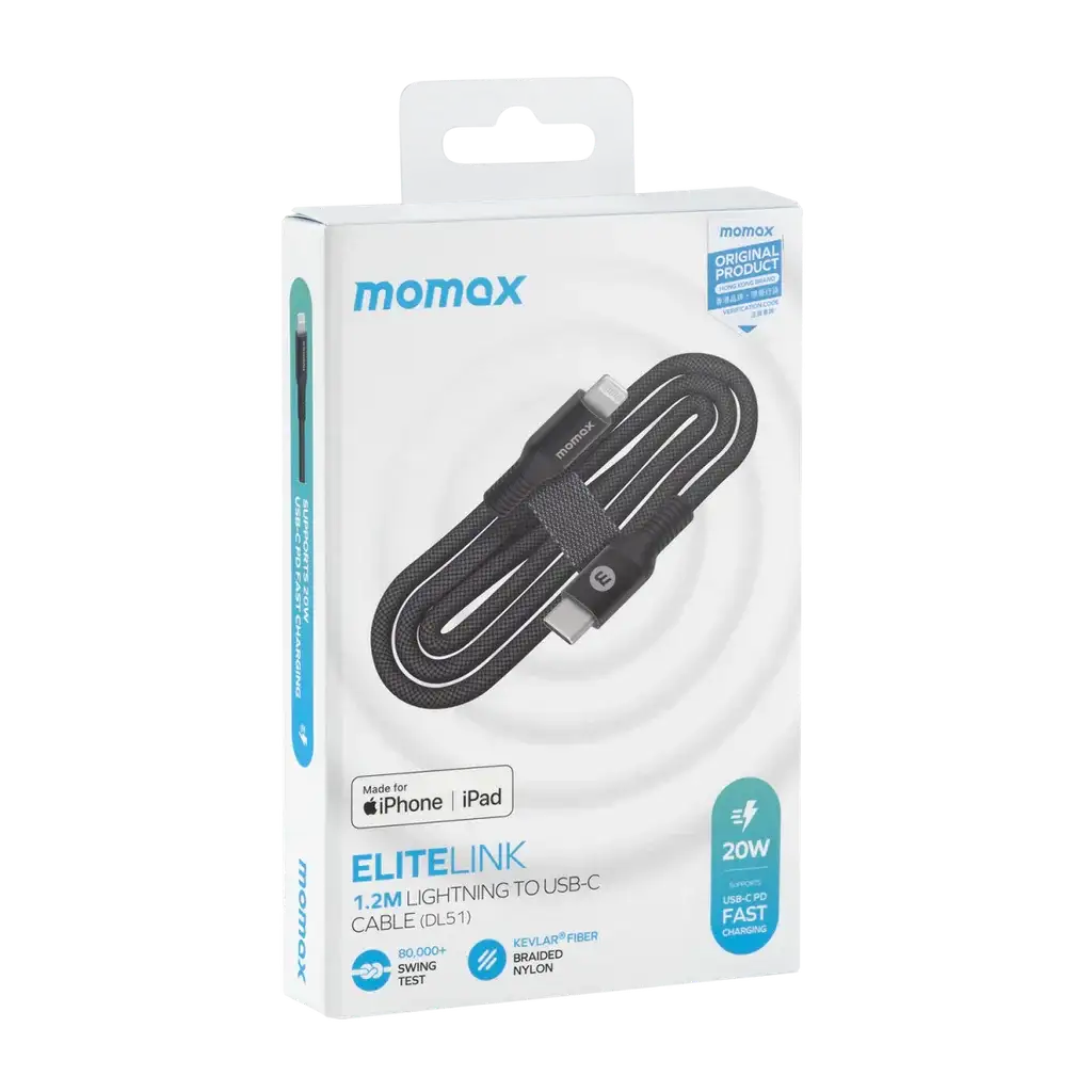 Momax Elite Link Lightning to USB-C Cable 1.2m - Black - GulfStore.com