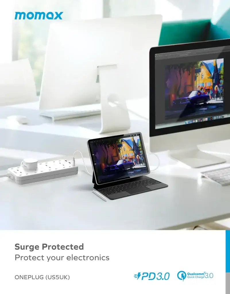 Momax ONEPLUG PD20W 2A1C 8 outlet strip - White - GulfStore.com