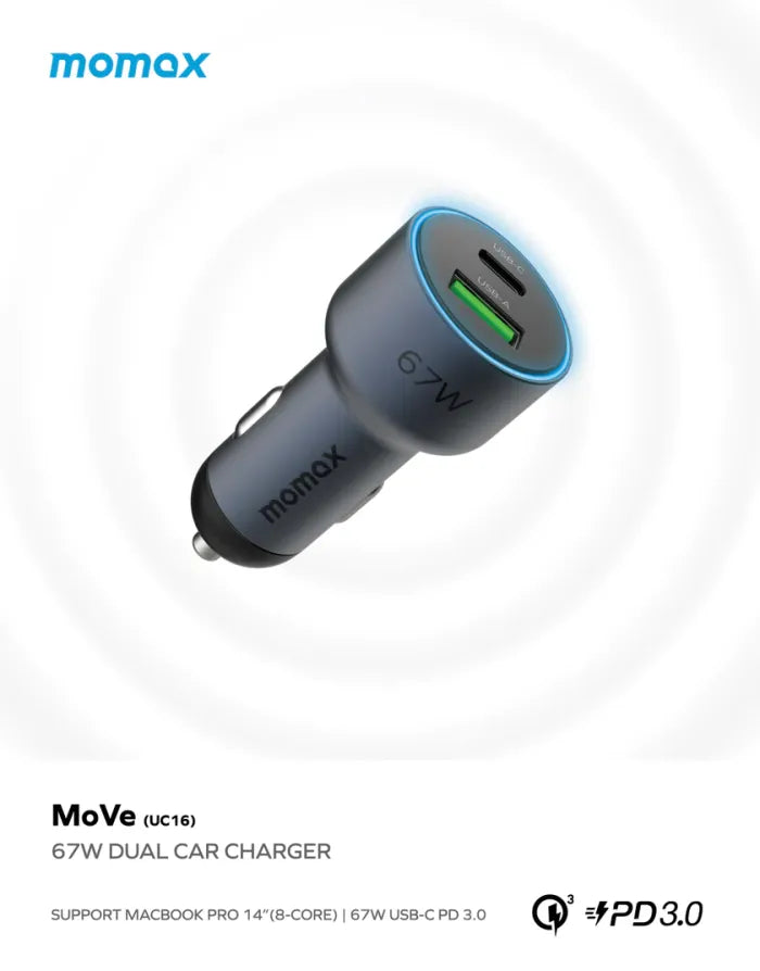 momax 67W dual-port car charger (Bundle with DC21) Space Grey UC16GSCMoVe