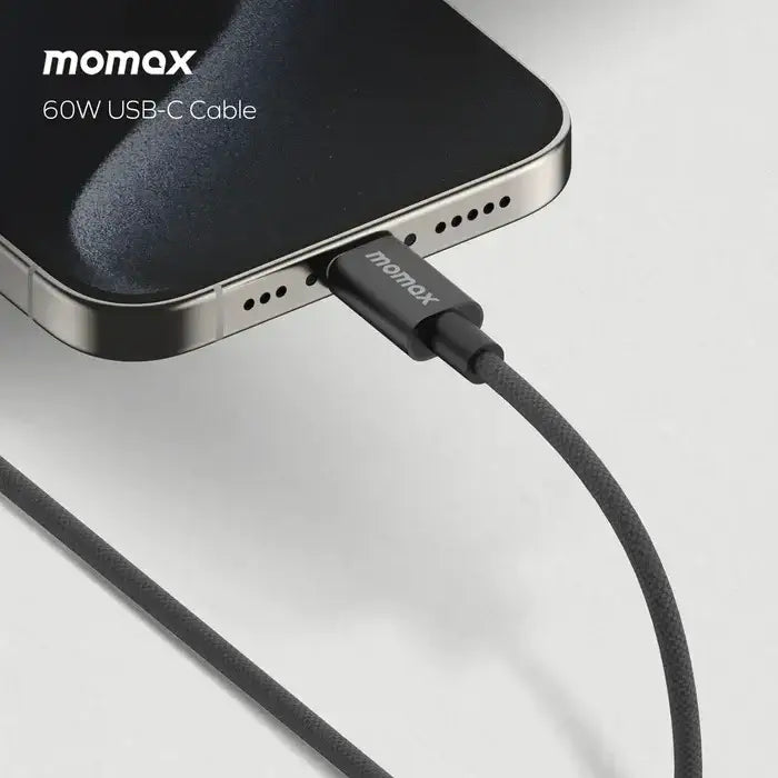 MOMAX Elite USB-C to USB-C Braided Cable 60W 1.5m - black - GulfStore.com