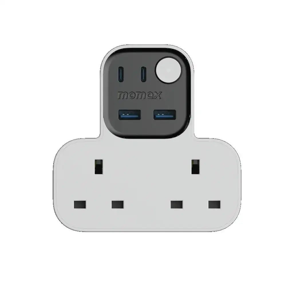 US17UKW | Momax 1-Charge Work Flow T-shaped Extention 2 Socket with USB | White - GulfStore.com