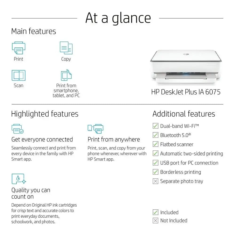 HP DeskJet Plus Ink Advantage 6075 All-In-One Printer - White - GulfStore.com