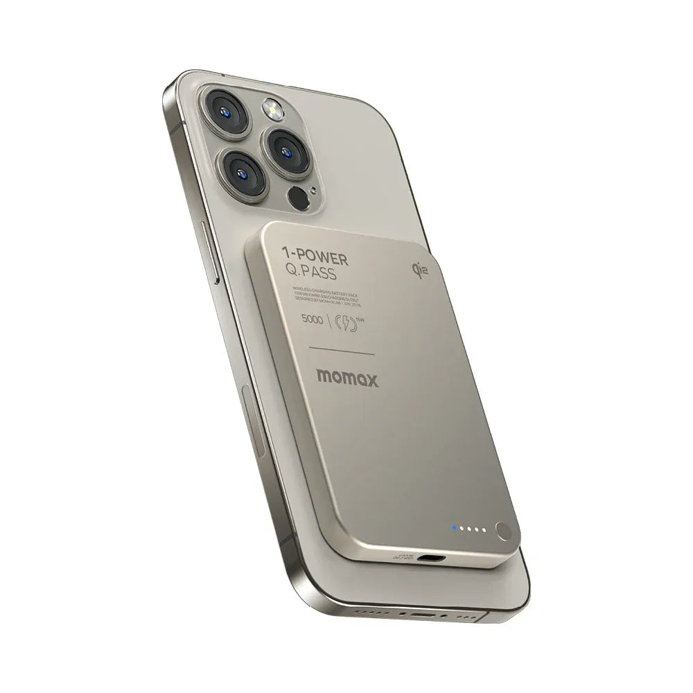 IP129Q2L | Momax 1-Power Q.Pass 5000mAh Qi2 Magnetic Wireless Battery Pack | Titanium
