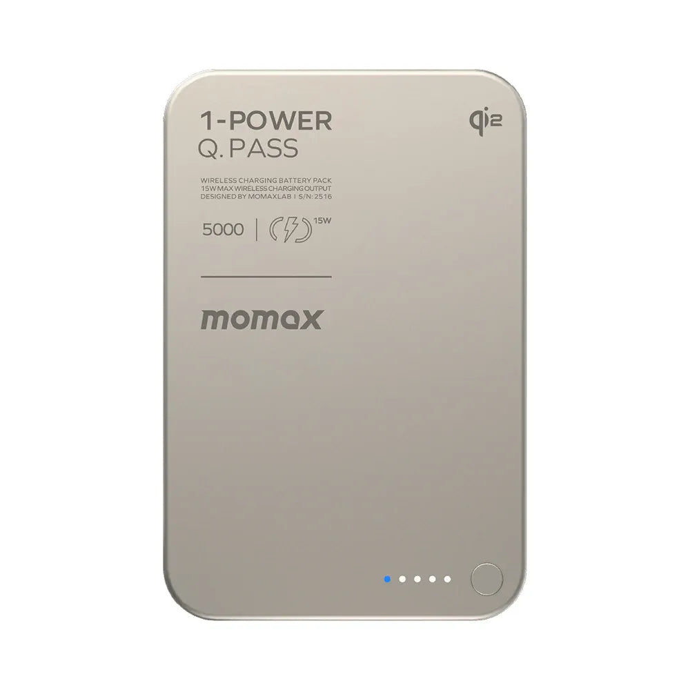 IP129Q2L | Momax 1-Power Q.Pass 5000mAh Qi2 Magnetic Wireless Battery Pack | Titanium