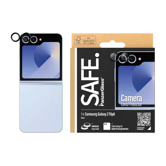 واقي عدسة الكاميرا SAFE. by PanzerGlass® باللون الأسود لهاتف Samsung Galaxy Z Flip6